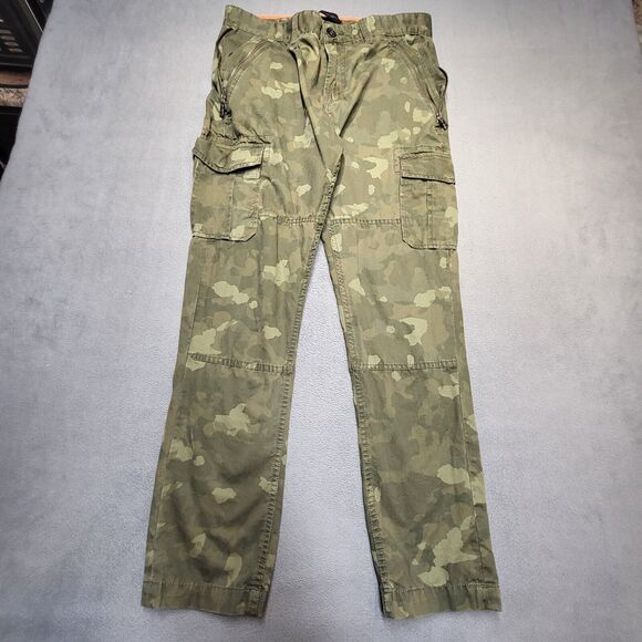 Guess Cargo Pants Mens 33x31 Green Camo Slim Taper Distressed - Picture 1 of 10